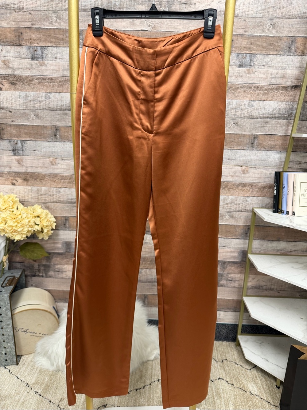 Jason Wu burnt orange with white stripe satin wide leg pant